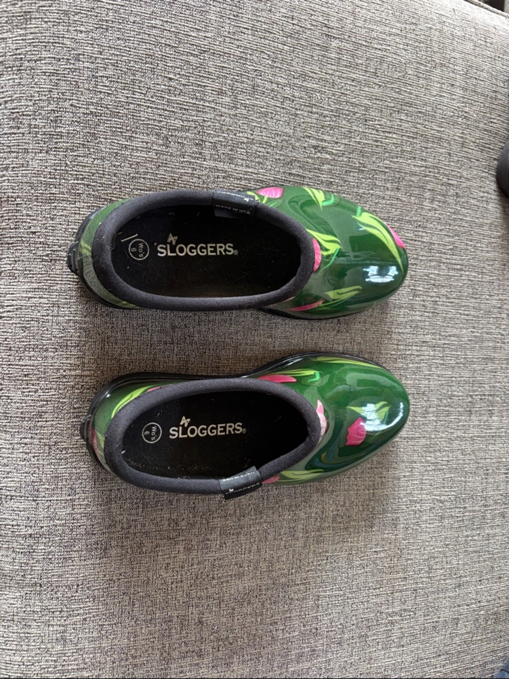 Sloggers Kids Green Floral Waterproof Rain Boots with Pink Accents